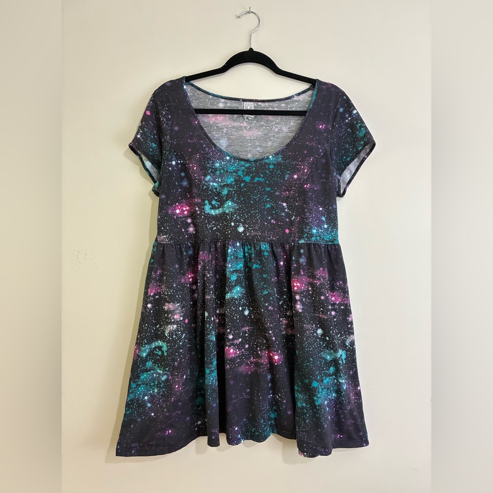 Empyre Galaxy Print Mini Dress - Black and Pink